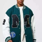 OVERSIZED M APPLIQUE JERSEY VARSITY JACKET