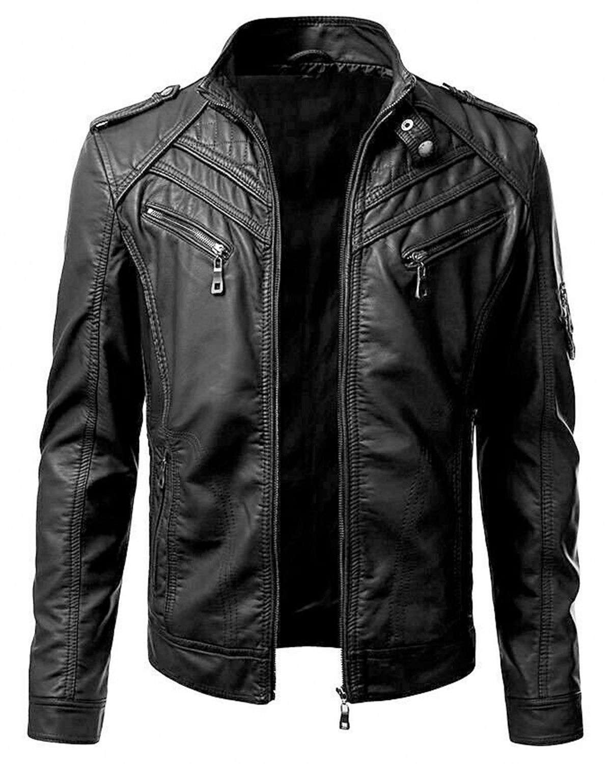 Men’s Black Slim Fit Biker Real Leather Jacket by SCIN