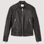 Leather jacket with quilted trims