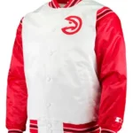 Atlanta Hawks Red and White Bomber Satin Jacket