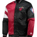 75th Anniversary Miami Heat Leader Red and Black Satin Jacket