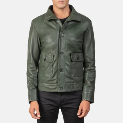 COLUMBUS GREEN LEATHER BOMBER JACKET