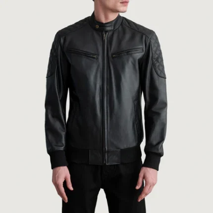 SVEN BLACK LEATHER BOMBER JACKET