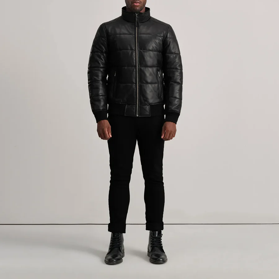Lucas Leather Puffer Bomber Jacket - Image 1
