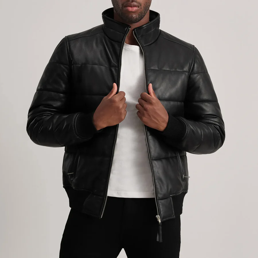 Lucas Leather Puffer Bomber Jacket - Image 3