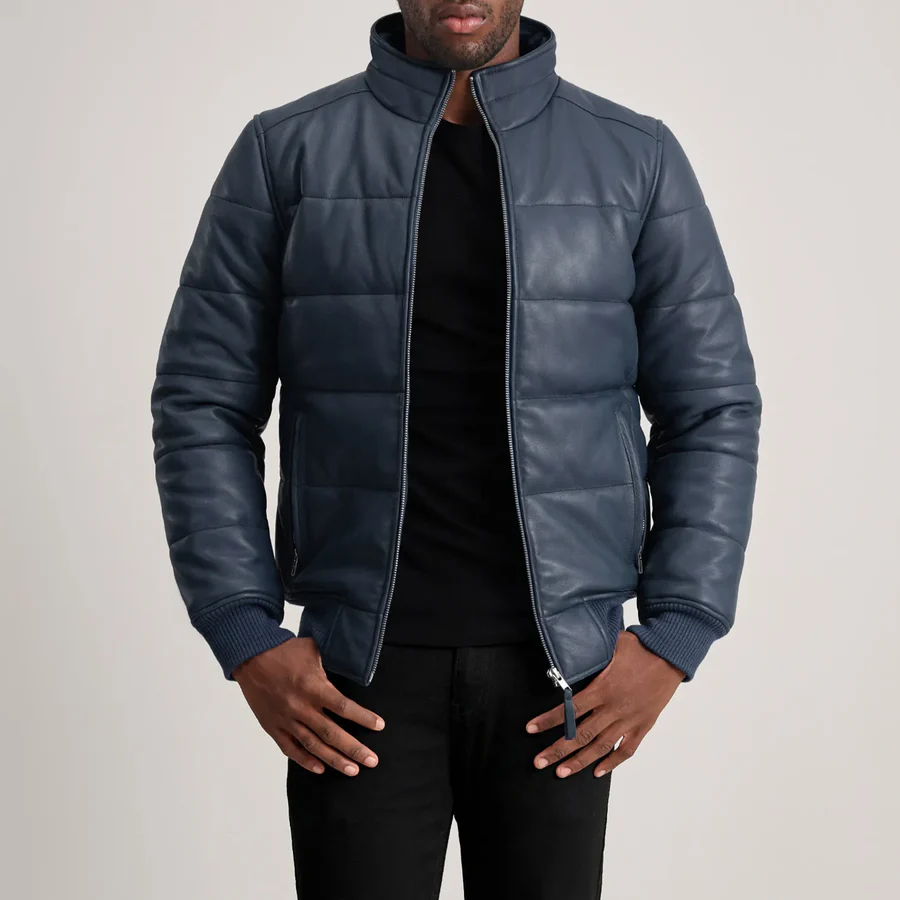 Lucas Leather Puffer Bomber Jacket - Image 5