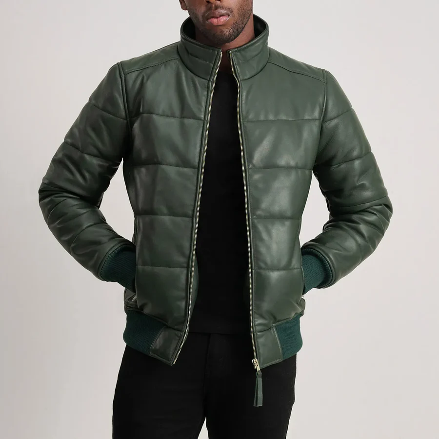 Lucas Leather Puffer Bomber Jacket - Image 6