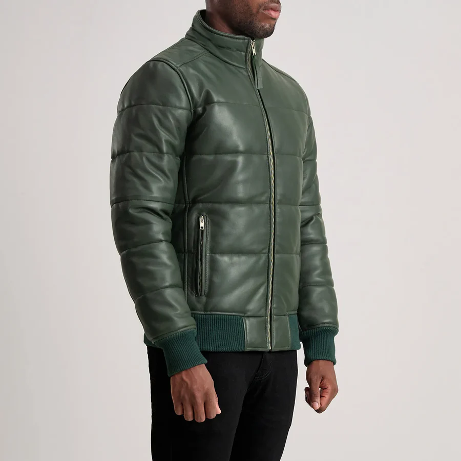 Lucas Leather Puffer Bomber Jacket - Image 7