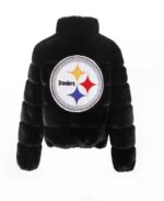 Women's Pittsburgh Steelers Cuce Black Faux Fur Full-Zip Bomber Jacket - Image 2
