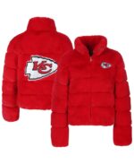 Women's Cuce Red Kansas City Chiefs Faux Fur Full-Zip Coat - Image 3