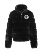 Women's Cuce Black Green Bay Packers Faux Fur Full-Zip Bomber Jacket