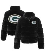 Women's Cuce Black Green Bay Packers Faux Fur Full-Zip Bomber Jacket - Image 3
