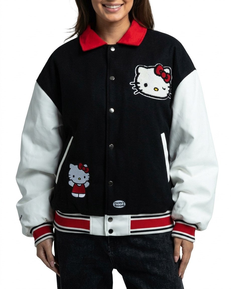 image_183ec9c7 Helle Kitty Black And White Varsity Jacket - Image 1