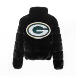 Women's Cuce Black Green Bay Packers Faux Fur Full-Zip Bomber Jacket - Image 2