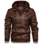 Men's Detachable Hooded Biker Motorcycle Leather Jacket