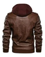 Men's Detachable Hooded Biker Motorcycle Leather Jacket - Image 2
